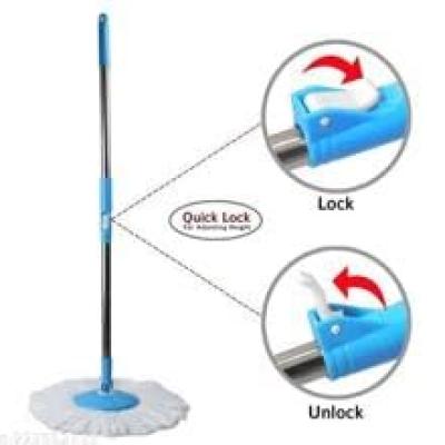 Shagun 360° Spin Mop Stick with Lock | Stainless Steel Rod & Microfiber Refill for Floor Cleaning