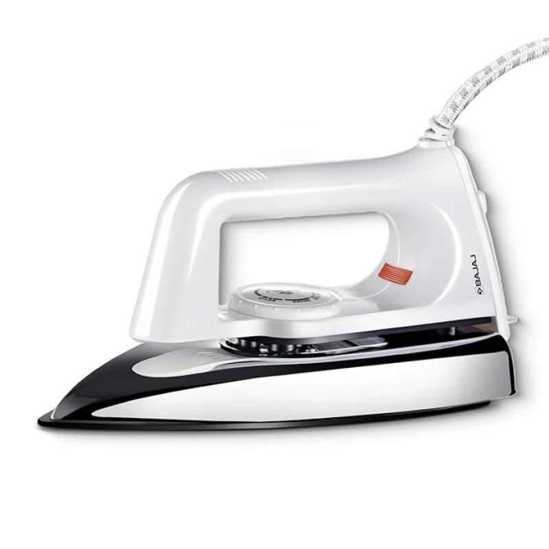 Bajaj Popular Plus 750W Dry Iron | Advanced Soleplate and Anti-Bacterial German Coating Technology | Lightweight | Cool Touch Handle | 360 Degree Swivel Cord | 2 Yr Warranty 【White】