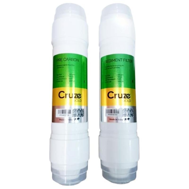 Cruze Gold RO Inline Filter Kit (Sediment + Pre Carbon) | Pack of 2 | 10-Inch Cartridges | Removes Chlorine, Sand, Smell | Universal RO Water Purifier Compatible