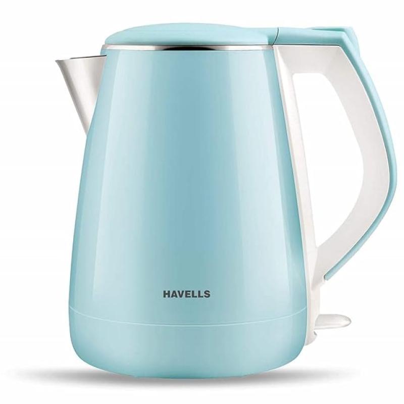 Havells Aqua Plus Electric Kettle 1.2 Litre, 1250 Watt | 304 Stainless Steel Inner Body | Cool Touch Body | Auto Shut-Off |Wider Mouth| 2 Year Warranty (Blue)