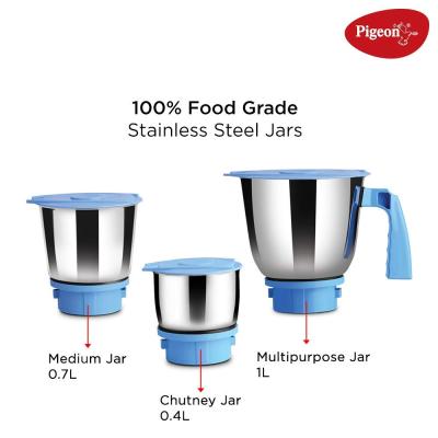 Pigeon by Stovekraft Glory 550 Watt Mixer Grinder with 3 Stainless Steel Jars for Grinding, 5 YEAR WARRANTY