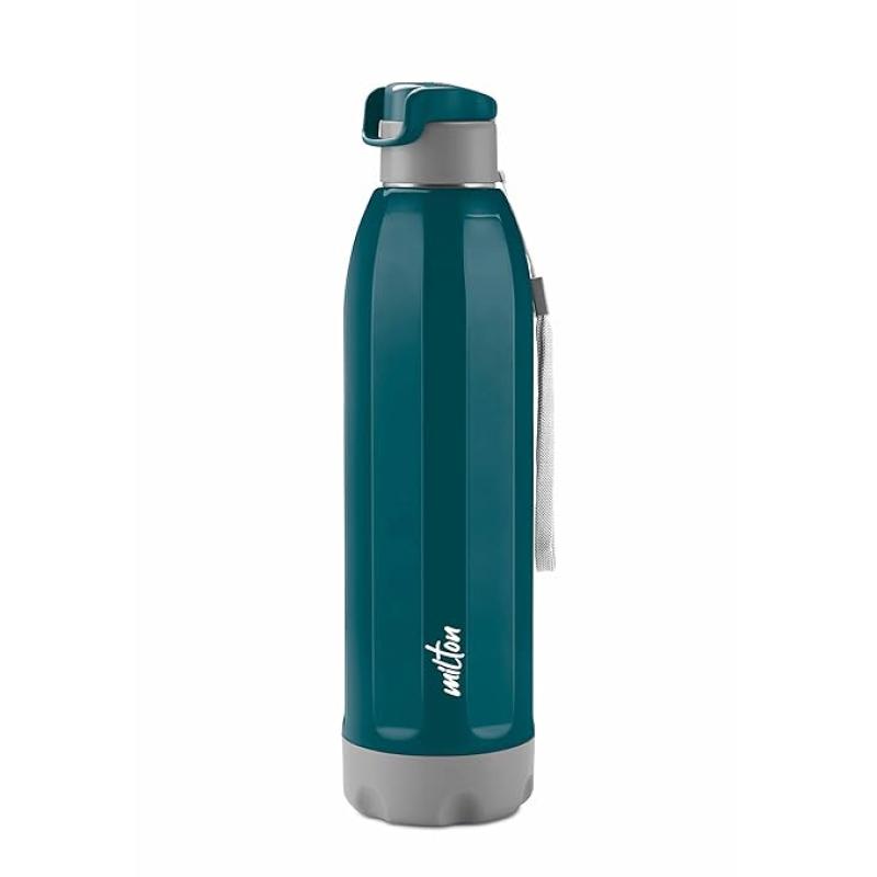 Milton Steel Meridian Thermoware Bottle with Spout Mouth Flip Top Lid, 630 ml Water Bottle, PU Insulated, Green