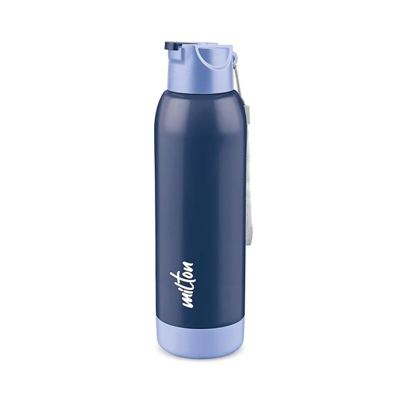 Milton Steel Swag 900 Inner Stainless Steel PU Insulated Sipper Water Bottle for Adults, Kids I Leak Proof Flip Top Lid I Easy to Carry I for Office, Gym, School, 690 ml, Dark Blue