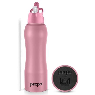 Go24 pexpo Belly Pro ISI Certified Stainless Steel Water Bottle 1 ltr, with Straw Lid Sipper Cap | | Single Wall Fridge Bottle | For Home, Office, Gym, School, Yoga & Trek - Rosy Brown