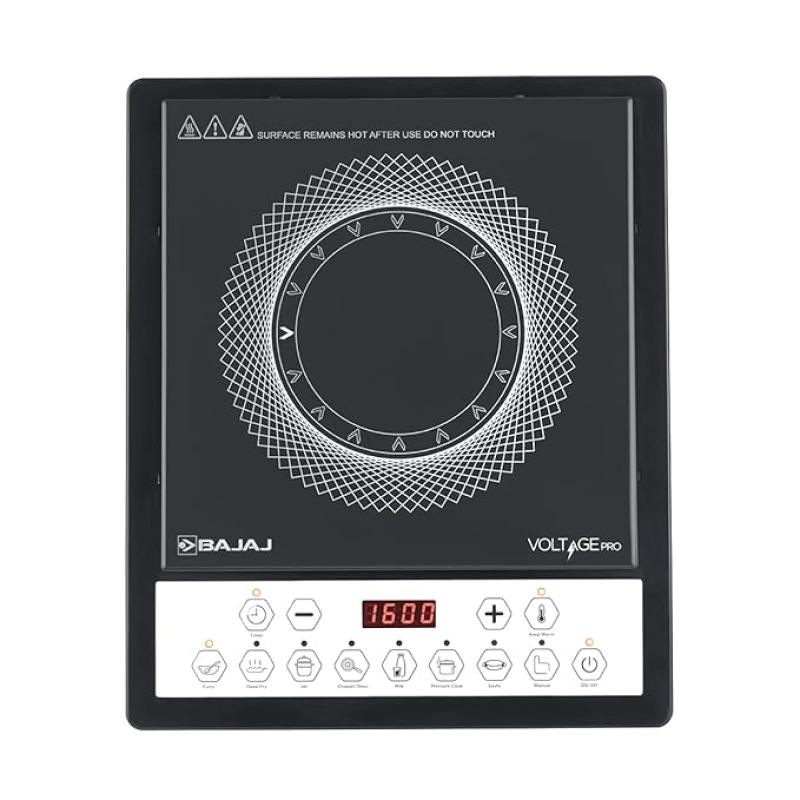 Bajaj ICX 160TS Neo Induction Stove | 1600 Watts | 9 Pre-Set Menus | Digital Display | Keep Warm Function | Variable Time, Power & Temperature Selection | 1 Yr Warranty 【Black】
