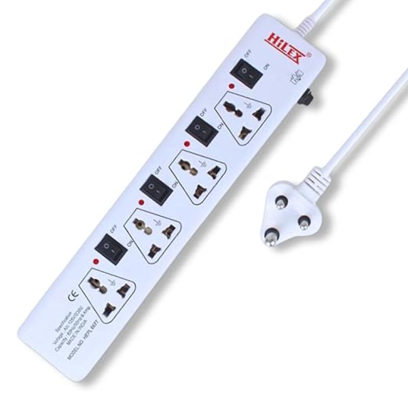 Hilex Extension Cord 4 Socket + 4 Switch with Fuse 2.7 Meter Wire LED Indicator, Individual Switches & Universal Sockets Extension Cord HEPL6677