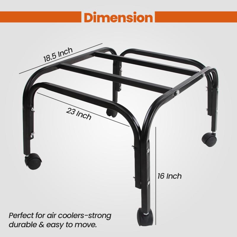 Heavy Duty Metal Cooler Stand with 360° Rotating Wheels | Up to 120 KG Load Capacity | Rust-Resistant Base | Suitable for Room & Desert Coolers (Black) (Black)
