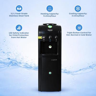 Voltas Pearl RB Hot, Cold and Normal Floor Standing Water Dispenser (Black), 15L