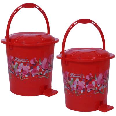 Krishna Polymers Home Plastic Pedal Dustbin/Wastebin With Handle, 10 Liter (Red Pack of 2) Plastic Dustbin (Multicolour, Pack of 2)