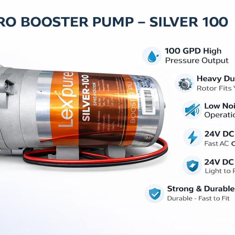 AQUAKNOT Lex’pure SILVER-100 RO Booster Pump | High Pressure 24V DC | Improves Water Flow for RO, UV & TDS Controller Systems, 1- Yr warranty