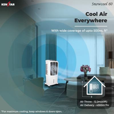 Kenstar Snowcool HC 60 Desert Air Cooler for Home - Honeycomb Cooling Pads, Large Wheels (60L, 200 Watts)| 1 Yr warranty