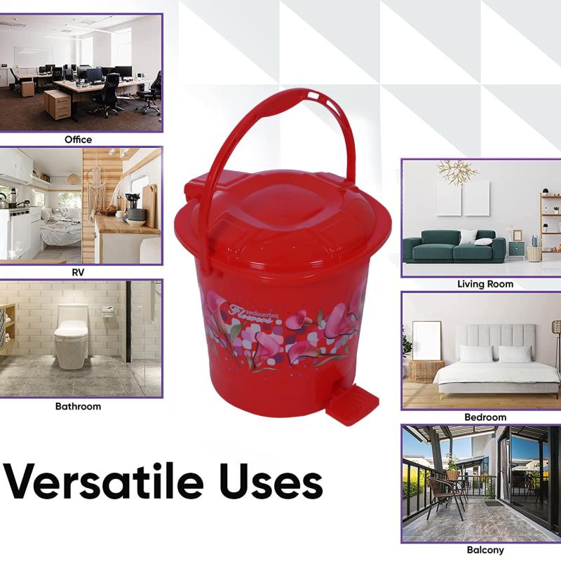 Krishna Polymers Home Plastic Pedal Dustbin/Wastebin With Handle, 10 Liter (Red Pack of 2) Plastic Dustbin (Multicolour, Pack of 2)