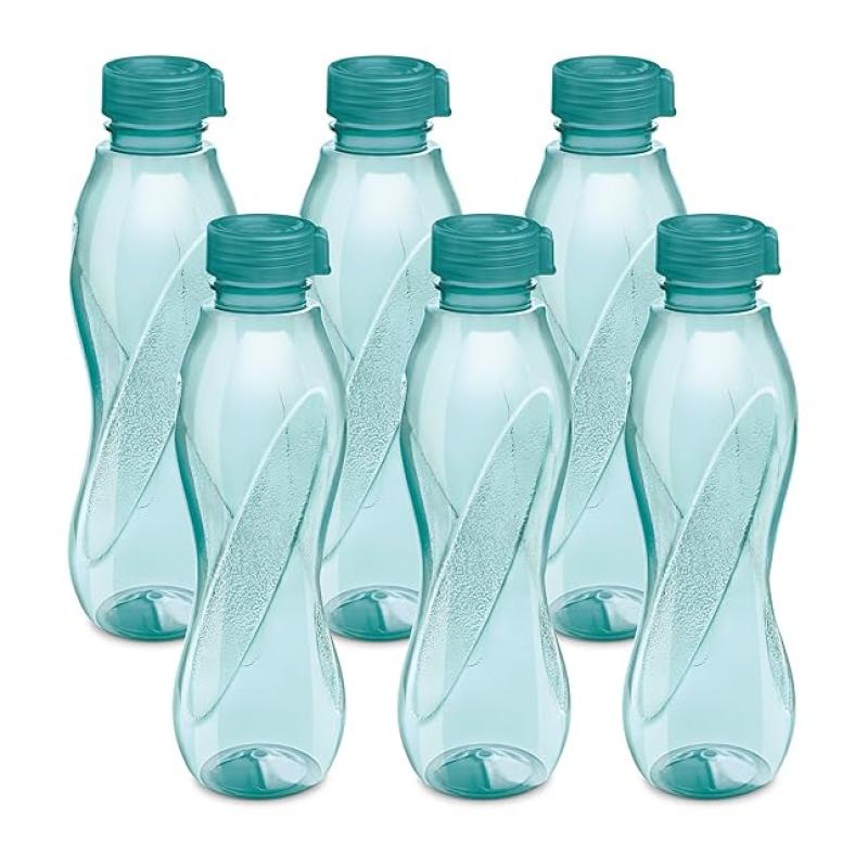 MILTON Oscar, Pack of 6 Water Bottles, 1 Litre each, Reusable Plastic Fridge Bottle Set, BPA Free and Leak Proof Bottles for Travel, Work, Blue