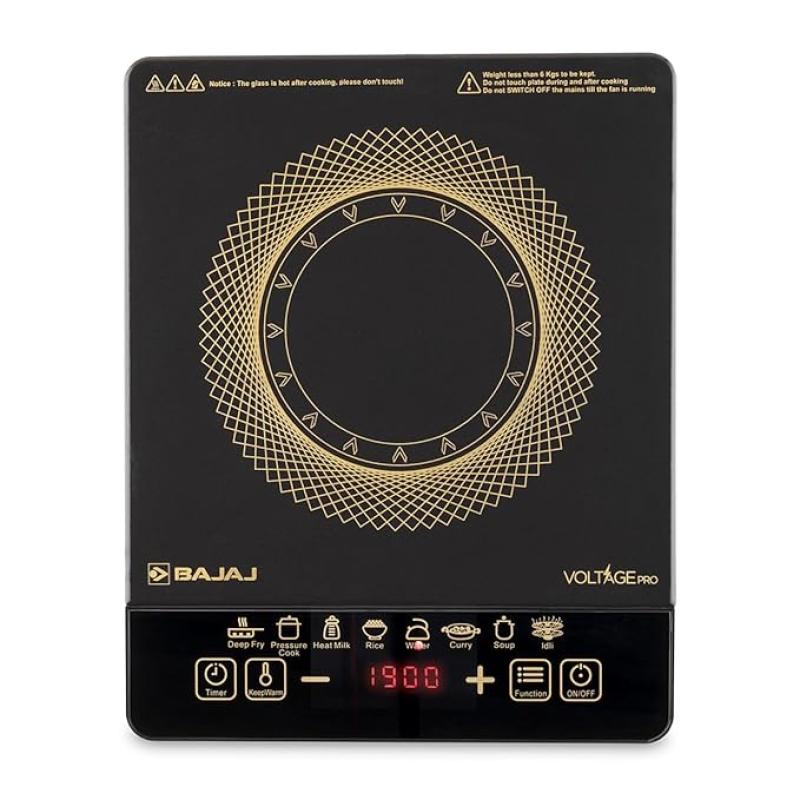 Bajaj ICX 190FS Induction Stove | 1900 Watts | Voltage Pro | Feather Touch Controls | 9 Preset Menu | Digital Display | 1 Yr Warranty 【Black】