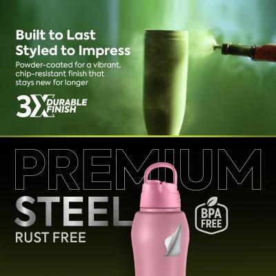 Go24 pexpo Belly Pro ISI Certified Stainless Steel Water Bottle 1 ltr, with Straw Lid Sipper Cap | | Single Wall Fridge Bottle | For Home, Office, Gym, School, Yoga & Trek - Rosy Brown