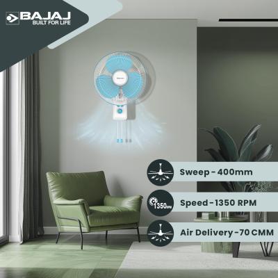 Bajaj Robusto 400MM Oscillating Wall Fan for Home | DuraBreezeTM Technology | Surge Protection | 100% Copper Motor | High Air Delivery | Modern Décor | 3 Years Warranty
