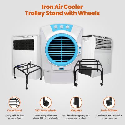 Heavy Duty Metal Cooler Stand with 360° Rotating Wheels | Up to 120 KG Load Capacity | Rust-Resistant Base | Suitable for Room & Desert Coolers (Black) (Black)