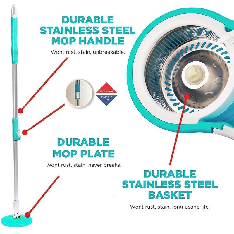 Shagun Eco Spin Mop | Stainless Steel Handle, 360° Spin Bucket Mop for Home & Kitchen