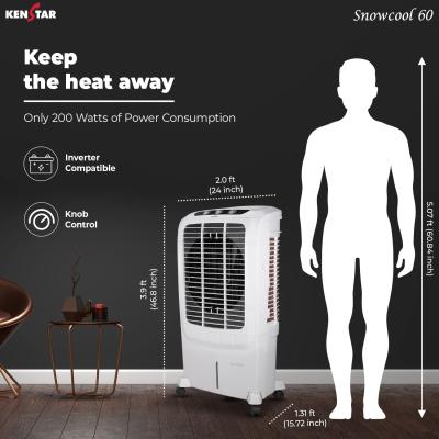 Kenstar Snowcool HC 60 Desert Air Cooler for Home - Honeycomb Cooling Pads, Large Wheels (60L, 200 Watts)| 1 Yr warranty