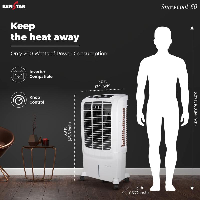 Kenstar Snowcool HC 60 Desert Air Cooler for Home - Honeycomb Cooling Pads, Large Wheels (60L, 200 Watts)| 1 Yr warranty