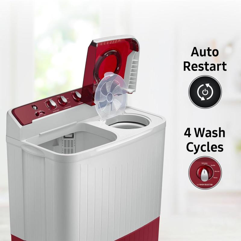 Samsung 8 Kg Inverter 5 Star Semi Automatic Top Load Washing Machine (WT80C4000RR, Light Grey & Red Base, Air turbo drying, 5 Year Warranty on Wash Motor)