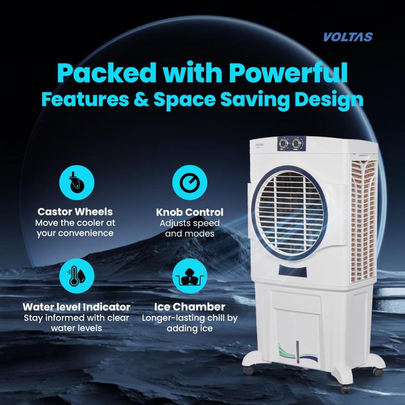 Voltas Magic air 85, with Swing Control (85 Litre Capacity, Water Level Indicator, Glass Plastic Fan, Honeycomb Cooling Media, White)