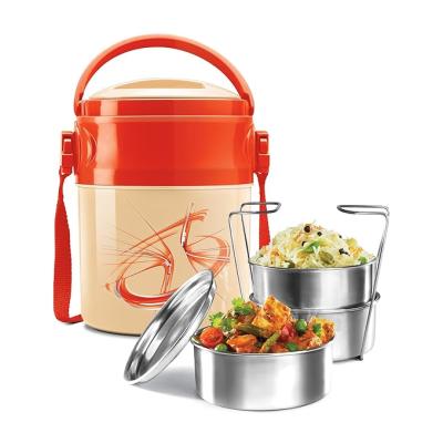 MILTON Odyssey Insulated Tiffin, 3 Stainless Steel Containers, 380 ml Each and 1 Papad Box, 200 ml, Ivory | PU Insulated | Food Grade | Easy to Carry | Hot & Cold | Office | Outdoors