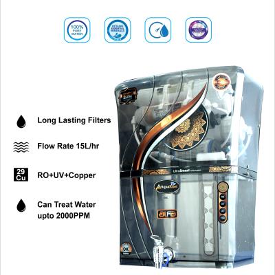AQUAKNOT Alfa Transparent Ultra Smart RO+UV+ Copper + TDS Water Purifier – 12L Storage, Copper- mineral Filter, Multi-Stage Filtration (Black)|1 Yr warranty(Motor + SMPS)