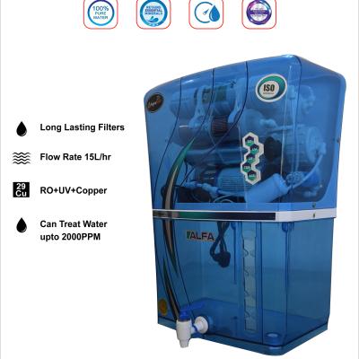 AQUAKNOT Alfa Transparent Ultra Smart RO+UV+ Copper + TDS Water Purifier – 12L Storage, Copper- mineral Filter, Multi-Stage Filtration (Blue)|1 Yr warranty(Motor + SMPS)