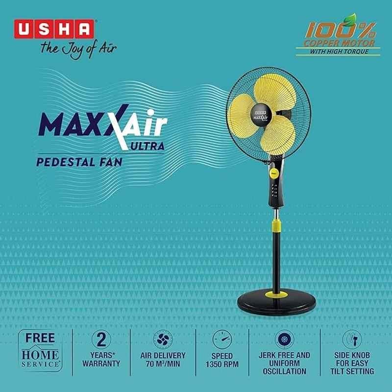 USHA Maxx Air Ultra Pedestal Fan | 400MM Sweep Size | 1350 RPM | Aerodynamic Blade Design for High Air Delivery | Anti - Rust Protection | 100% Copper Motor | Maroon
