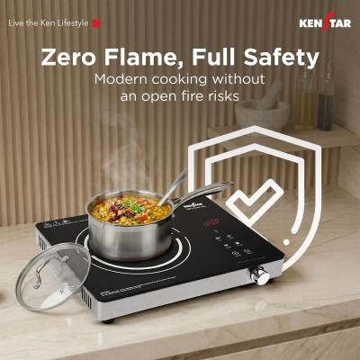 Kenstar Infra Eco Infrared Cooktop | 2200W | 22 Power Levels | 4 Preset Modes | Toughened Glass Surface | Sensor Temperature Control | Cool Touch Panel | All Utensil Compatibility