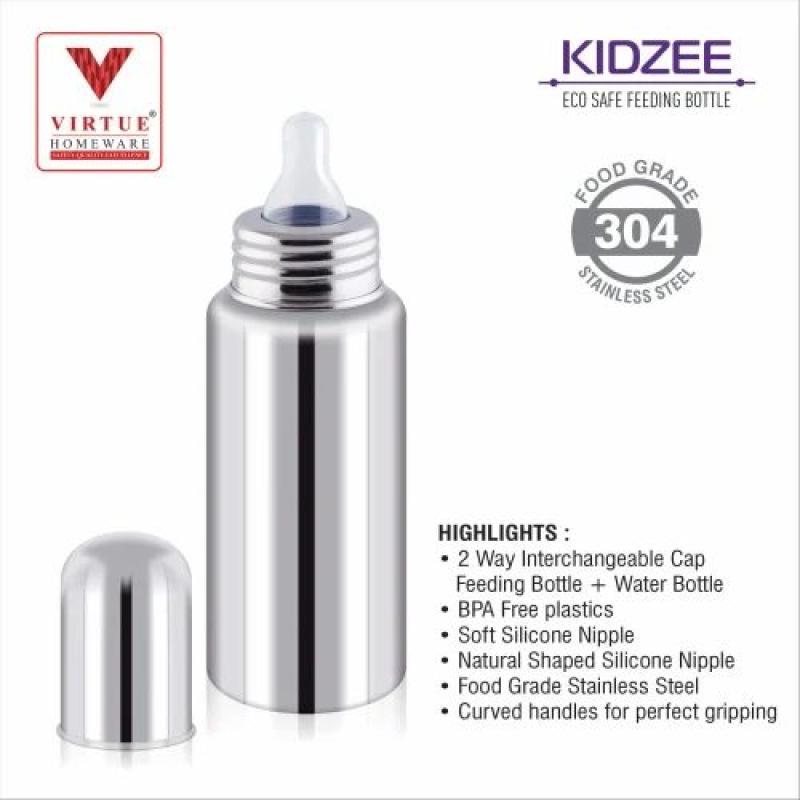 Virtue Stainless Steel Baby Feeding Bottle for Milk and Baby Drinks for Kids WITH LID 230 ml Water Bottle (Set of 1, Silver)