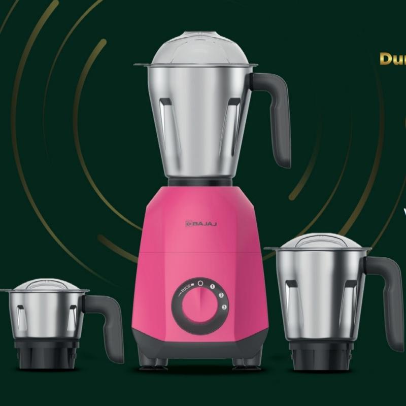 BAJAJ QUARTZ GARNET PINK 750W 750 W Mixer Grinder (QUARTZ GARNET PINK 750W | 3 Jars | Pink)